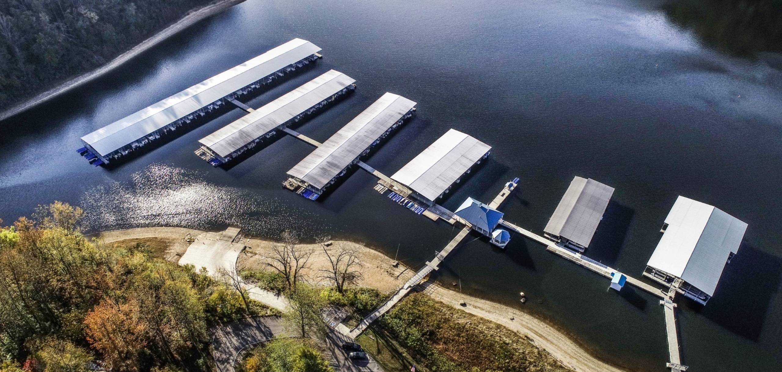 Overhead view of Center Hill Lake marina.
